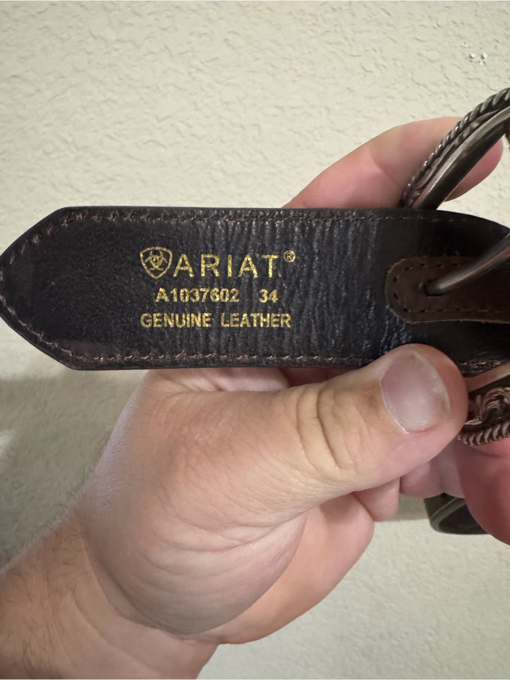 Ariat Men's Dark Brown Leather Belt with Braided Silver Buckle